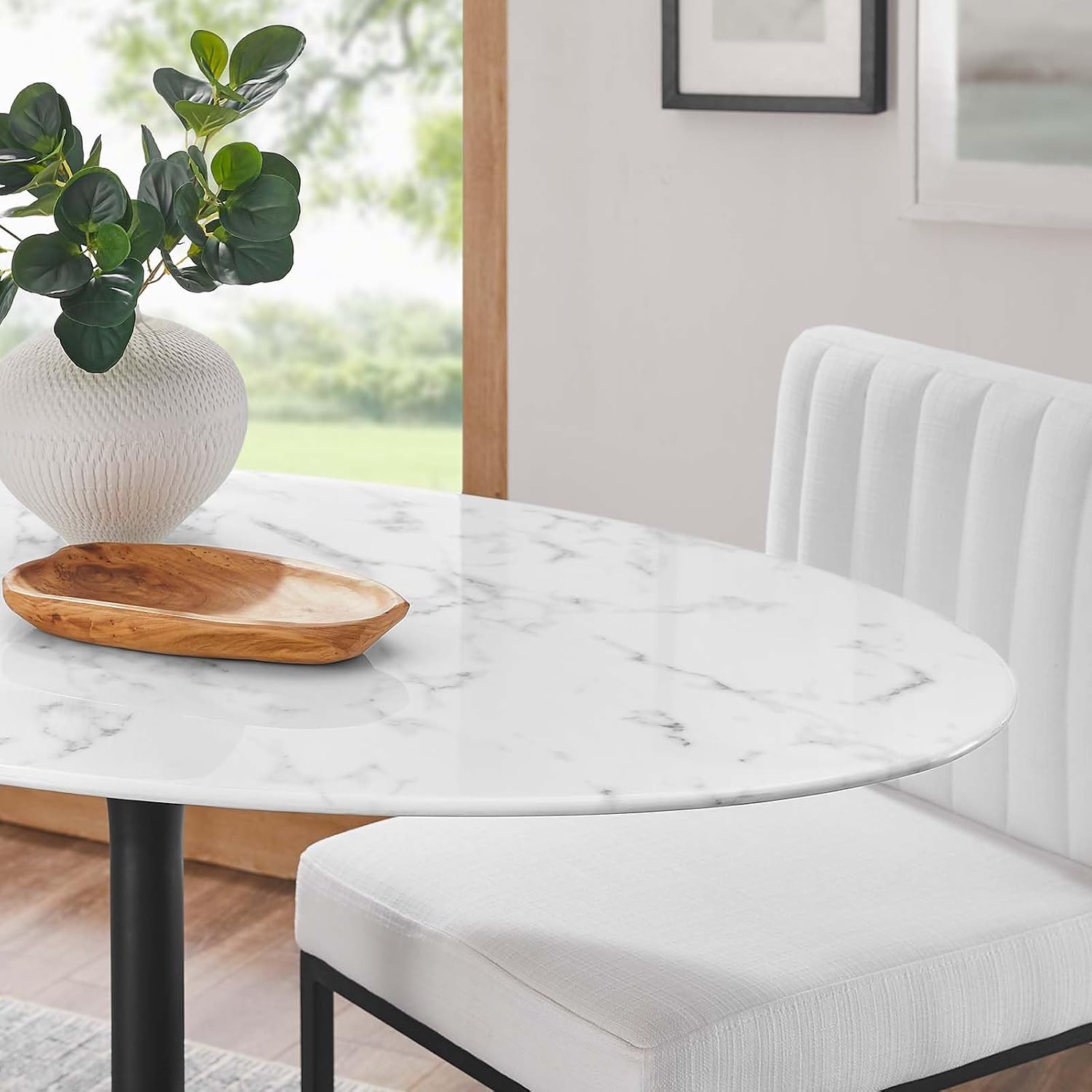 Modway Lippa 48' Oval Artificial Marble Dining Table, Black White