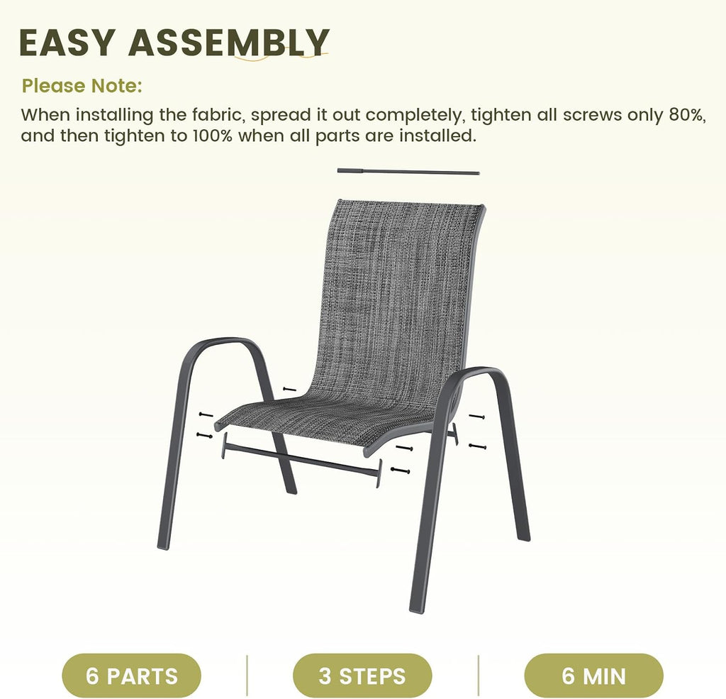 UDPATIO Patio Chairs Set of 4, Stackable Outdoor Dining Chairs with High Back, Textilene Fabric Breathable Outdoor Chair All Weather, 350LBS Capacity for Garden, Backyard (Dark Grey)