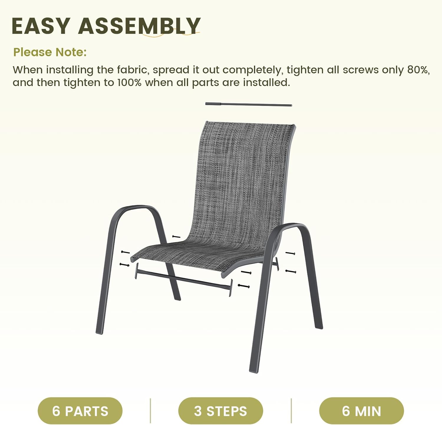UDPATIO Patio Chairs Set of 4, Stackable Outdoor Dining Chairs with High Back, Textilene Fabric Breathable Outdoor Chair All Weather, 350LBS Capacity for Garden, Backyard (Dark Grey)