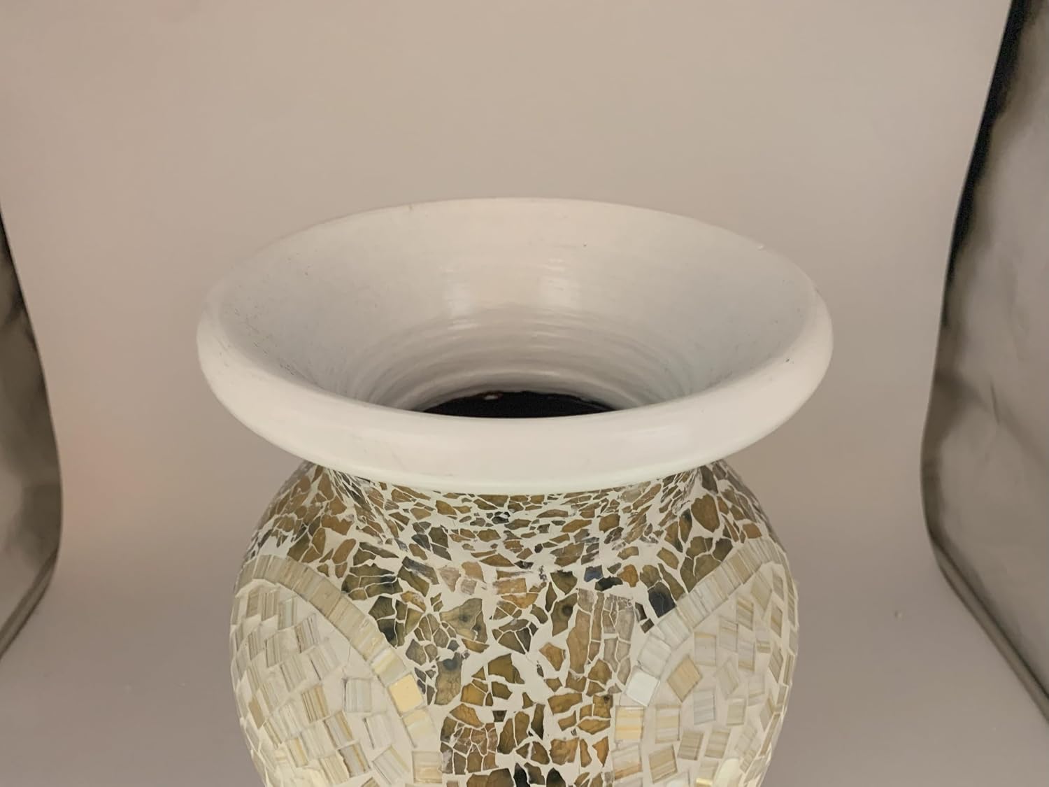 Floor Vase, 18 Inch Mosaic Vase – Tall Cylinder Made of Terracotta with Light Caramel and White Glass Mosaic Pieces – Handcrafted Decorative Home Décor Accent Piece for Bedroom, Living Room