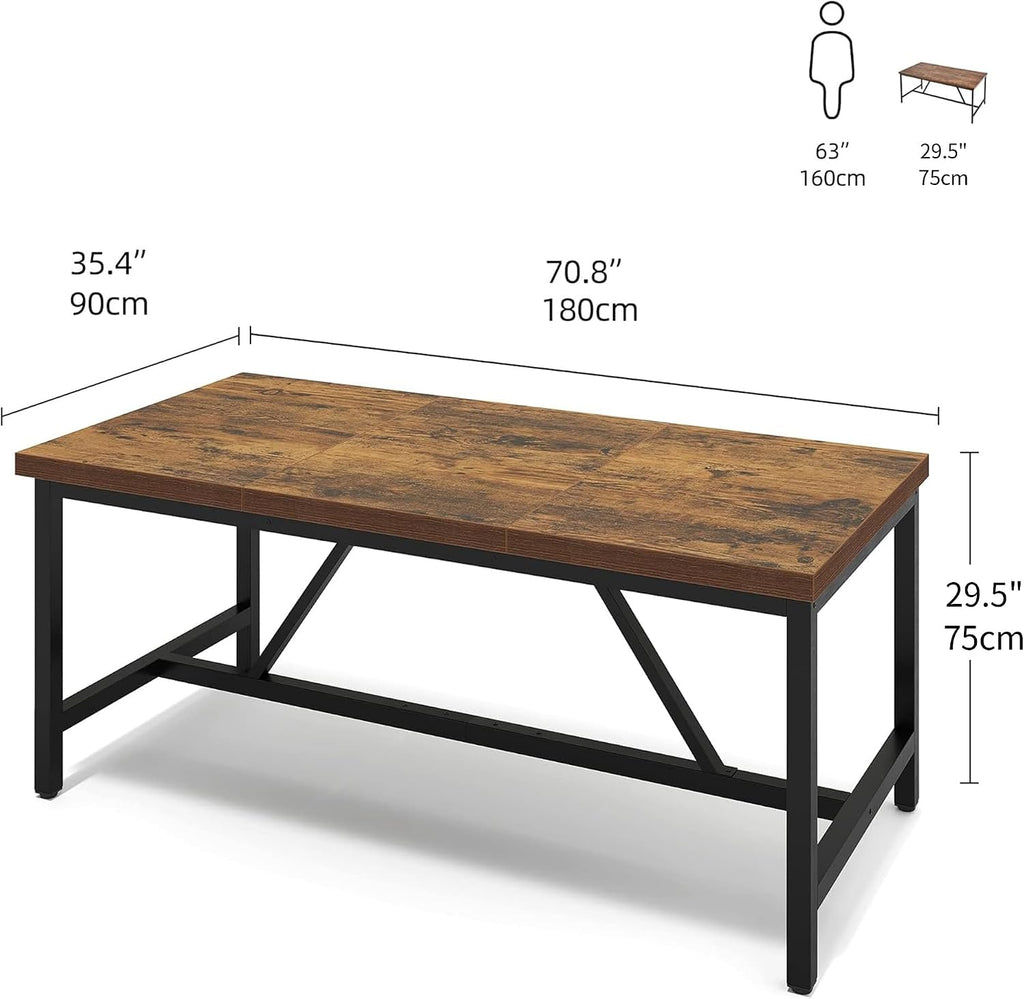 YITAHOME 70.8' Large Kitchen Dining Room Table for 6-8 People, Rustic Brown Farmhouse Industrial Wood Style Rectangle Apartment Dinning Room Dinette Tables for Eating Dinner