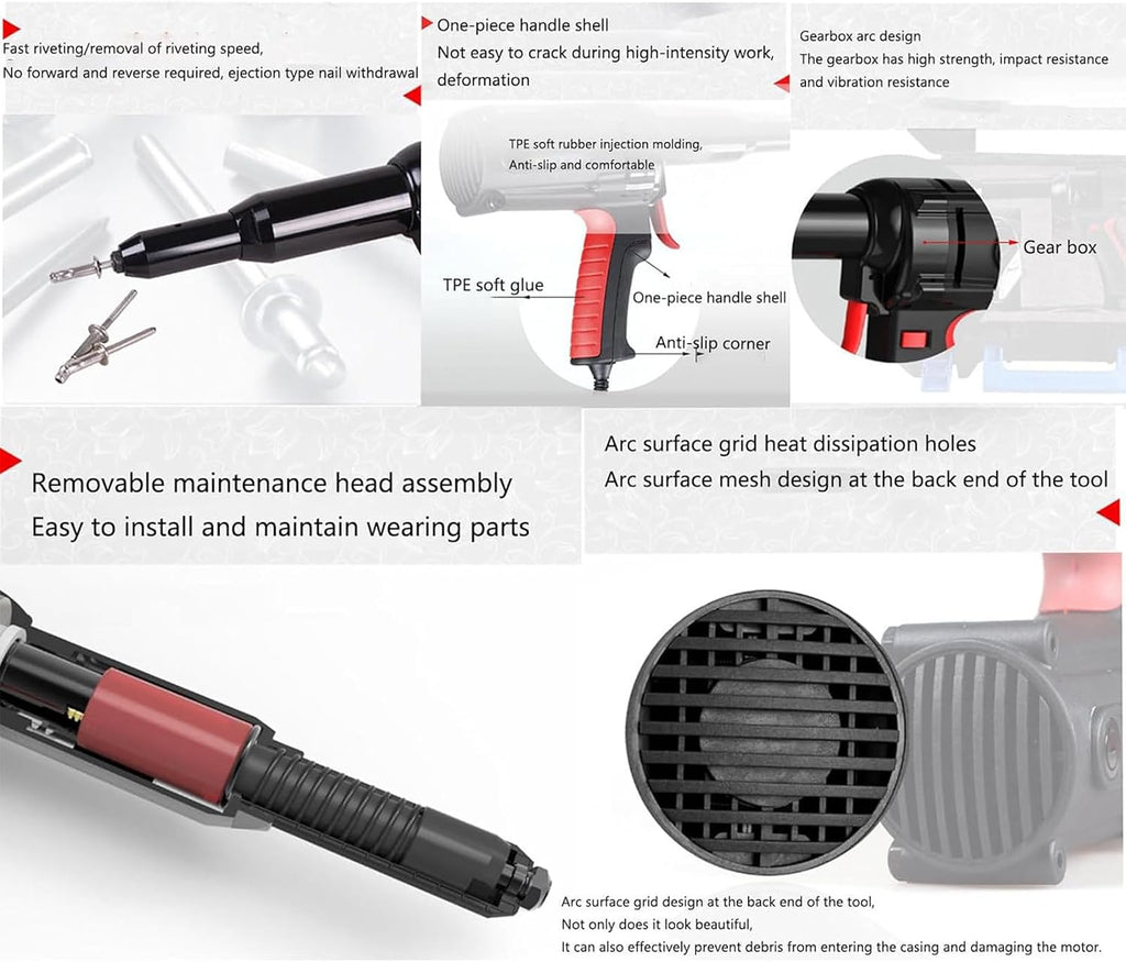 600W Electric Rivet Tool Kit,Corded Rivet Tool,Compatible with 5/32 inch(4 mm) to 1/4 inch (6.4mm) Rivets,for Repairing