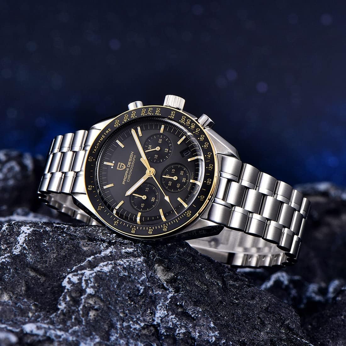 Pagani Design 1701 Men's Watch, Chronograph, VK63 Japanese Quartz Movement, Stainless Steel Bracelet, Water Resistant to 330 Feet (100 Meters), Sapphire Glass Wristwatch.