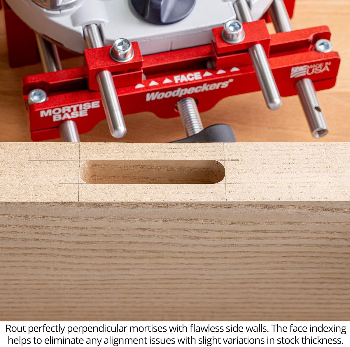 Woodpeckers Mortise Base, Dual-Fence Adjustable Router Base for Precise Mortising and Edge Guiding, Fits Plunge Routers with 5/16' Guide Rods, Aluminum & Stainless Construction, Made in USA MB-516