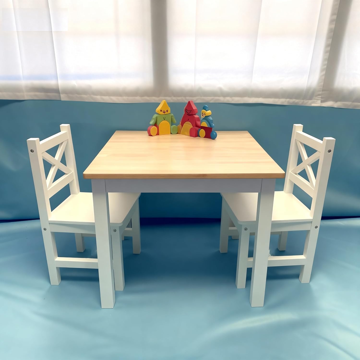 PETIT BATEAU Solid Wood Kids Table and 2 Chairs Set,Montessori Modern AMMEHOELA Irish Designer for 2-8 Years Toddler,SereneWhite Gift