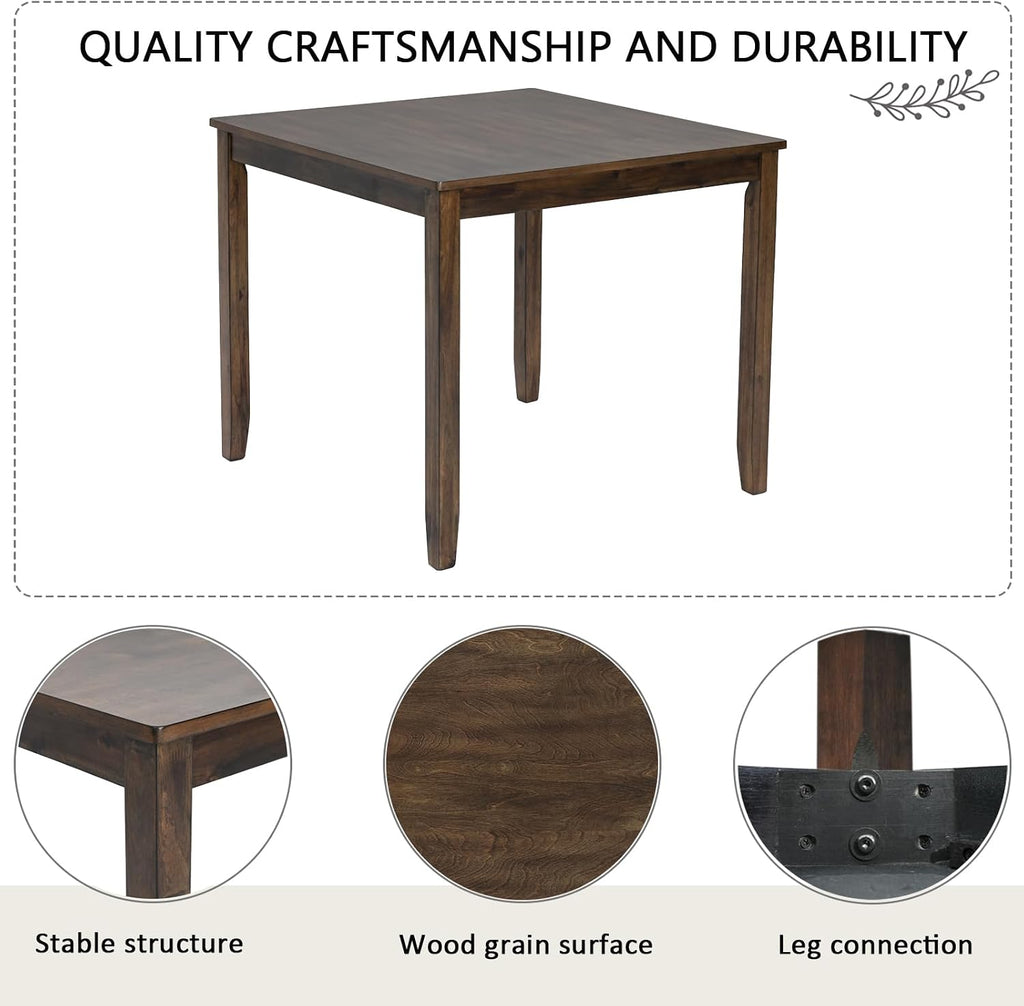 LUMISOL Dining Table Set for 4, Farmhouse Kitchen Table Set with PU Leather Dining Chairs, 5-Piece Wood Dining Sets, Dark Walnut