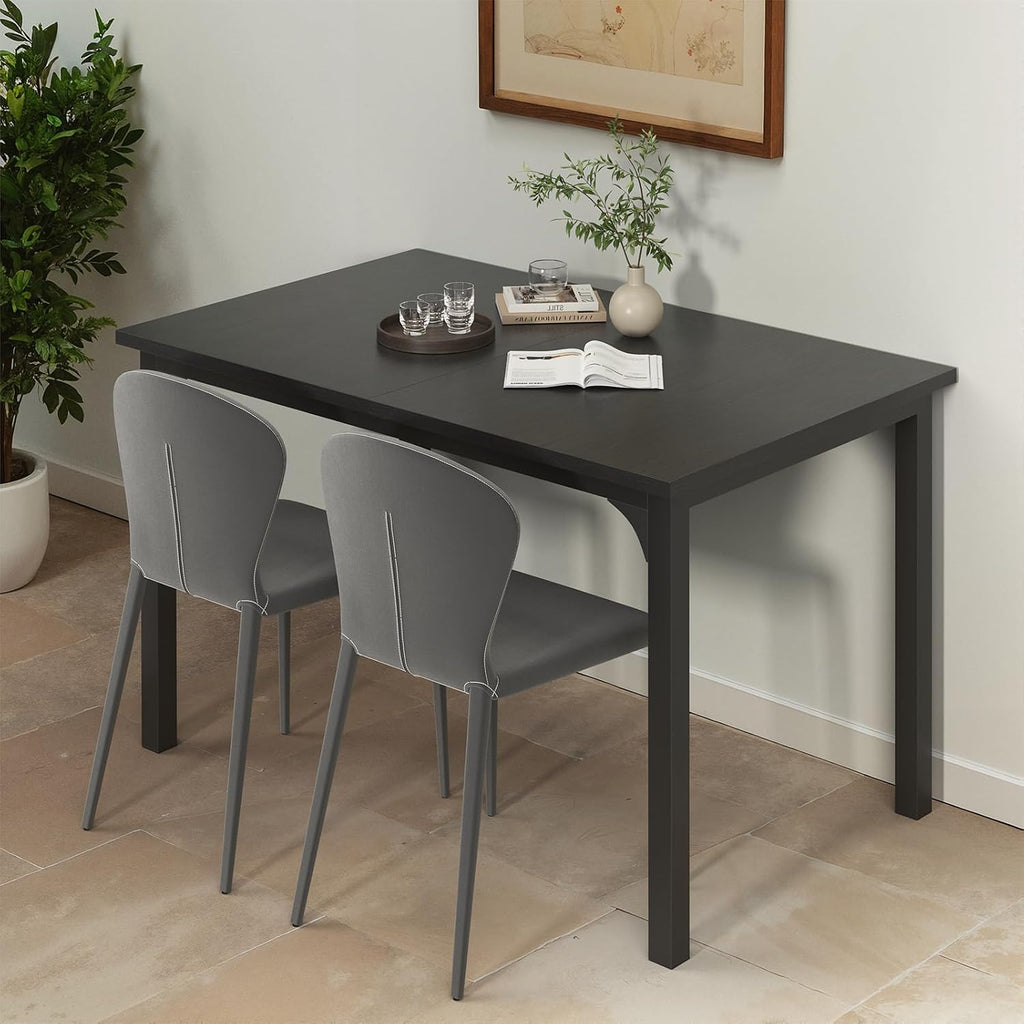 Extendable Dining Table, Rectangle Kitchen Table for 4-8 People, Modern Wooden Dinner Table with Strong Metal Legs, Space Saving Expandable Dining Room Table for Restaurant, Conference, Black