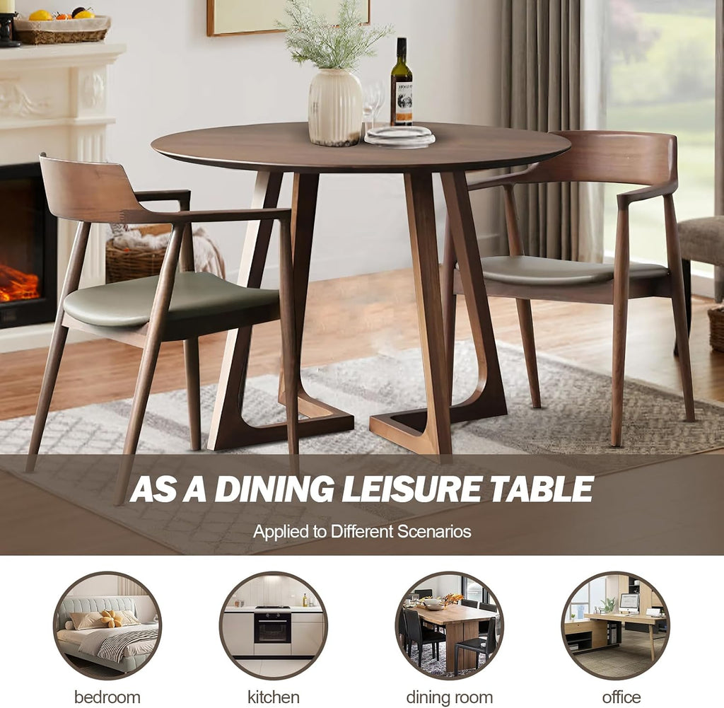 Walnut Round Dining Table for 4, 35.4' Small Wood Round Kitchen Table with Solid Wood Legs, Mid Century Modern Dining Room Tables for Home, Restaurant,Circle Coffee Table for Small Space