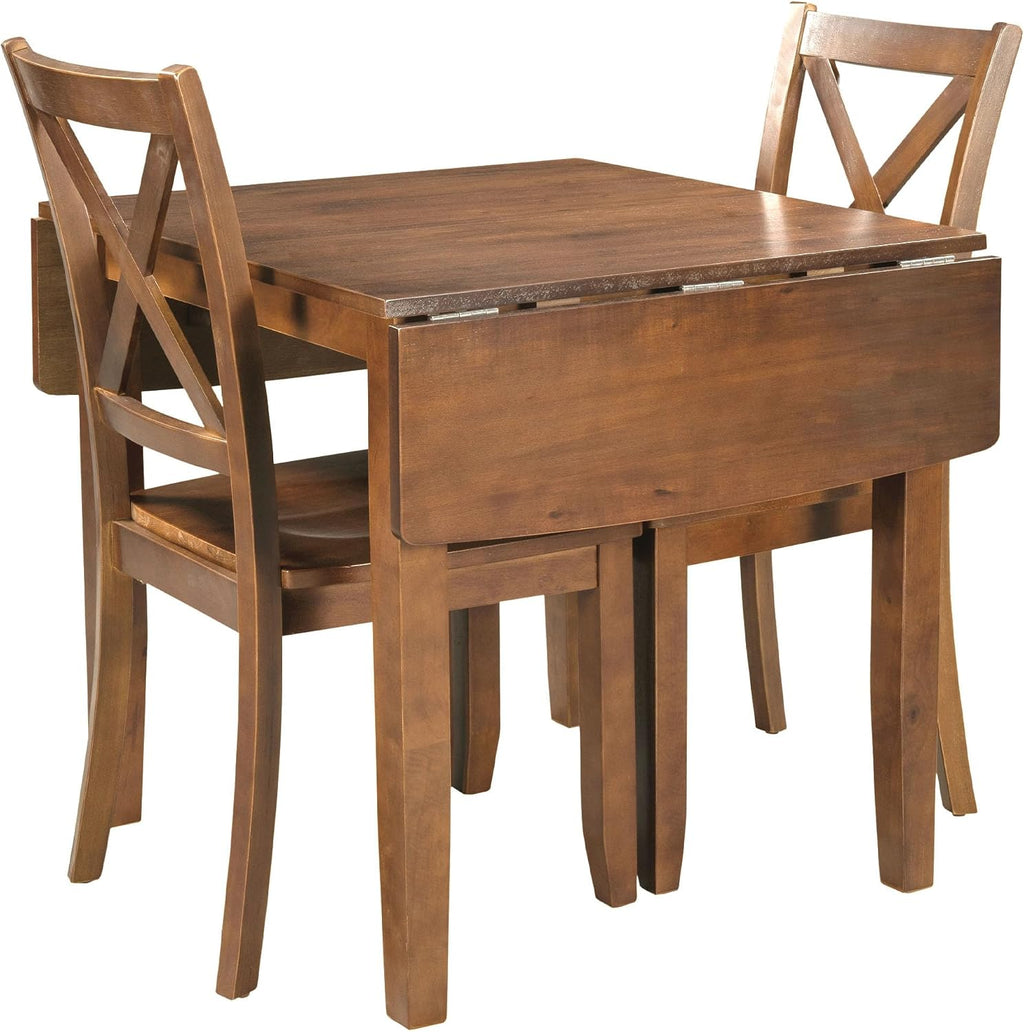 LUMISOL Farmhouse 3-Piece Drop Leaf Dining Table Set with 2 X-Back Chairs, Space-Saving Wood Table and 2 Chairs, Extendable Kitchen Table Set, Walnut