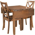 LUMISOL Farmhouse 3-Piece Drop Leaf Dining Table Set with 2 X-Back Chairs, Space-Saving Wood Table and 2 Chairs, Extendable Kitchen Table Set, Walnut