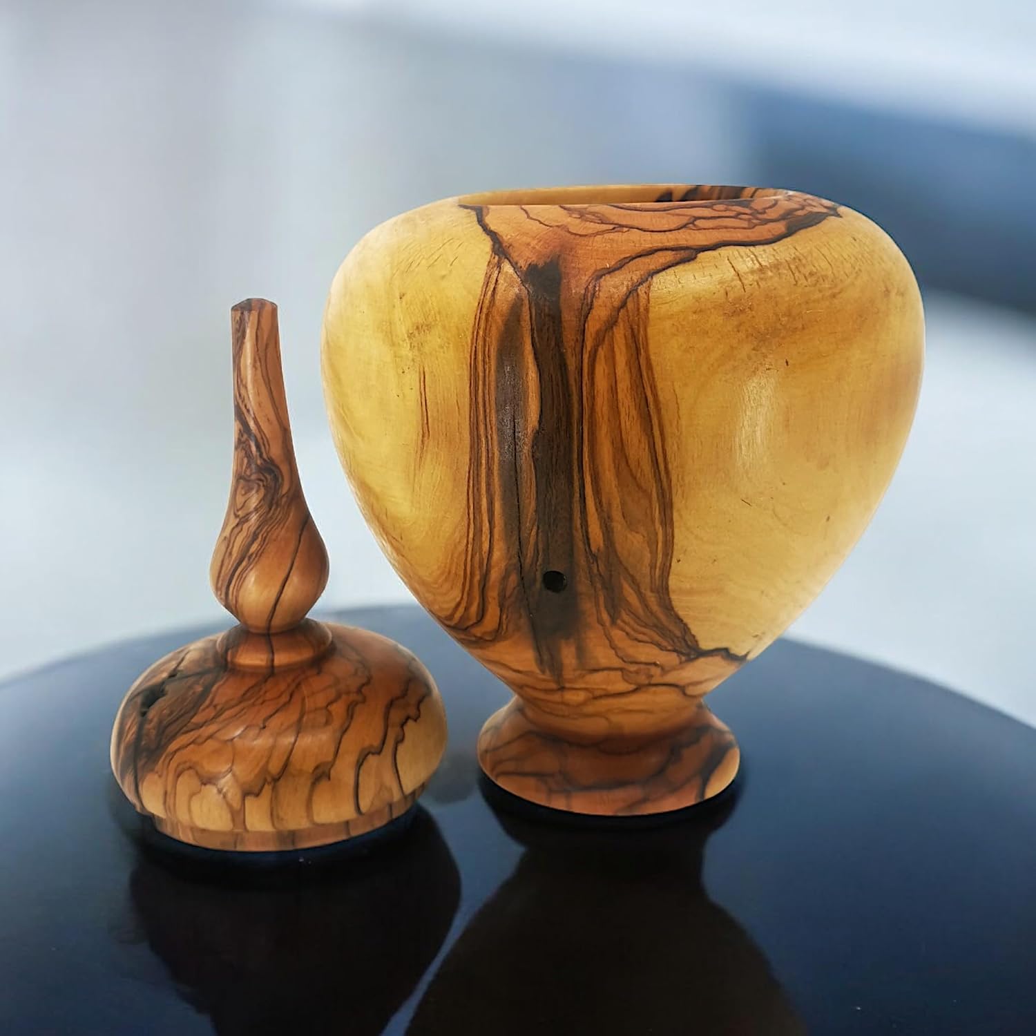 Hand-Turned Olive Wood Lidded Box - Decorative Vase, Rustic Home Decor, Jewelry Box, Unique Gift, New Home & Housewarming Wood Decor