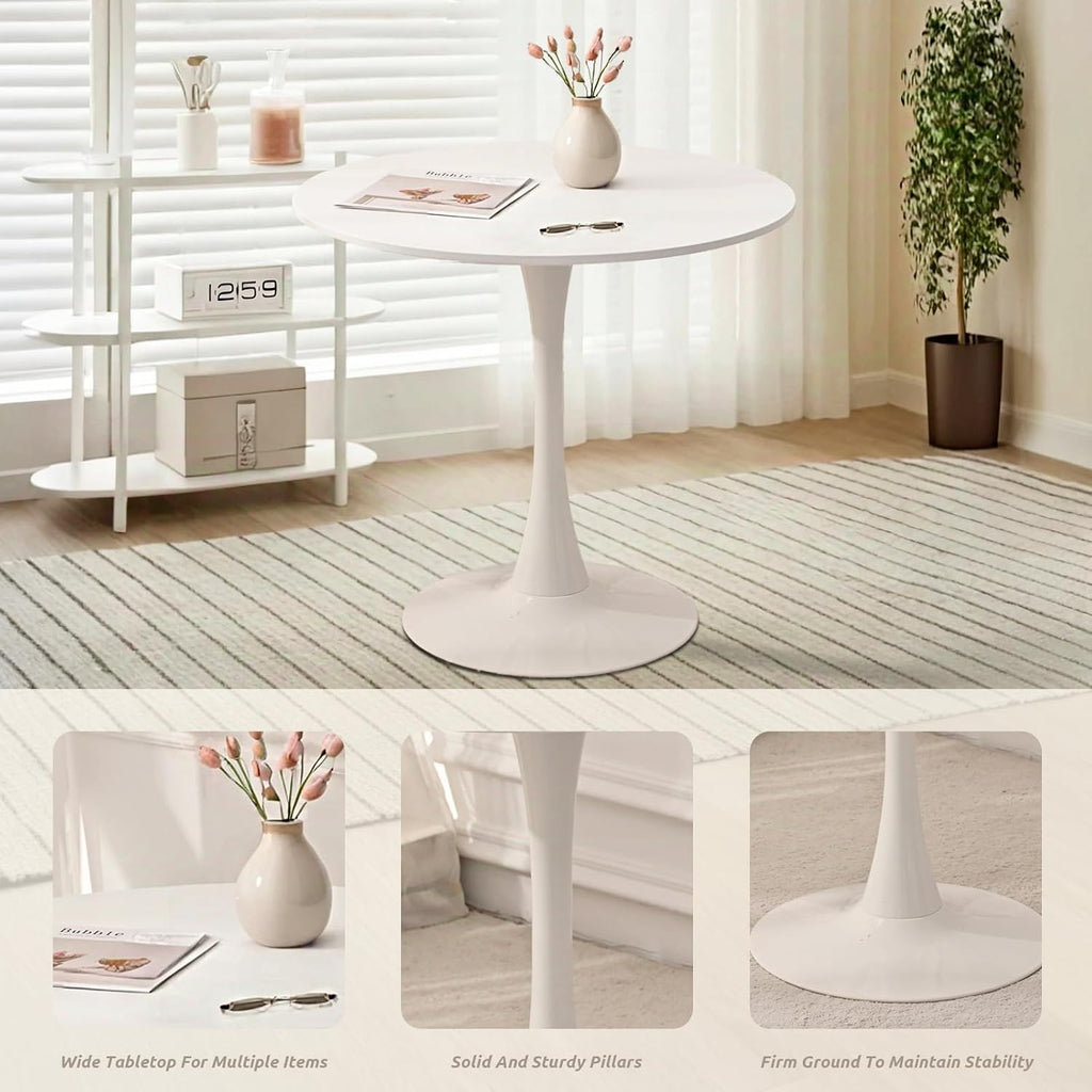 Dining Table and Dining Chair Set 31.5' White Round Table&2 Velvet Upholstered Wooden Legs Chairs for Kitchen Dining Room Small Space 3 Piece Dining Table and Chair Set（Beige）