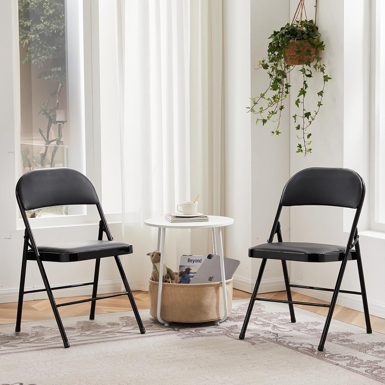 DUMOS 6 Pack Leather Padded Folding Chair, Indoor Outdoor Portable Stackable Commercial Seat with Steel Frame, Capacity for Home, Office, Party, Comfy, Black