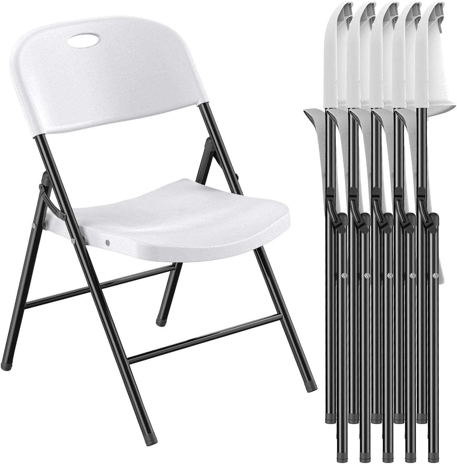 Nazhura 350 Weight Limit Heavy Duty Plastic Folding Chair with Reinfoced Steel Frame for Indoor and Outdoor, Wedding, Party, Restaurant, Meeting Room, Patio and Garden (6, White)