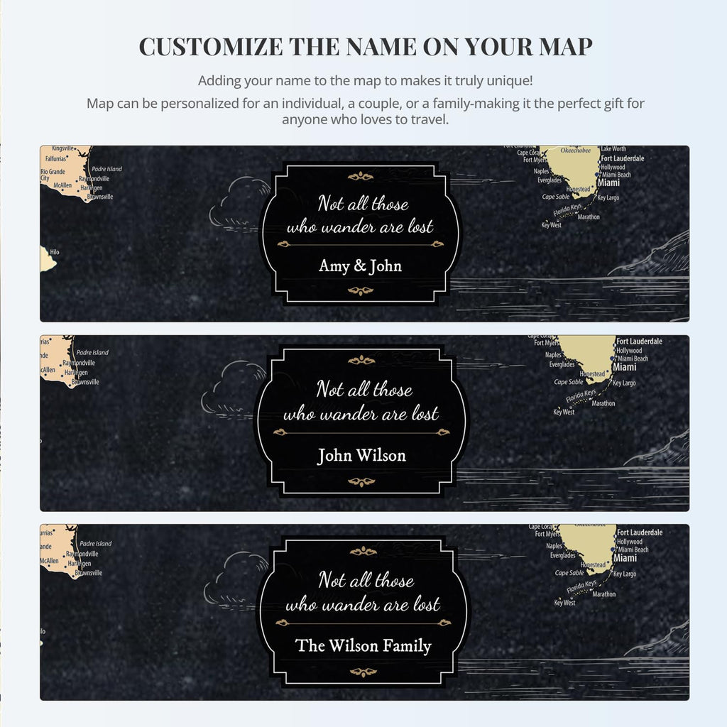IPIC - Oversized Personalized Push Pin Travel Map USA, Custom Names, Pin Board Canvas, Navy Gold US Decor, Optional Wood Frame, Giclee Print, Handcrafted in USA, 40x30