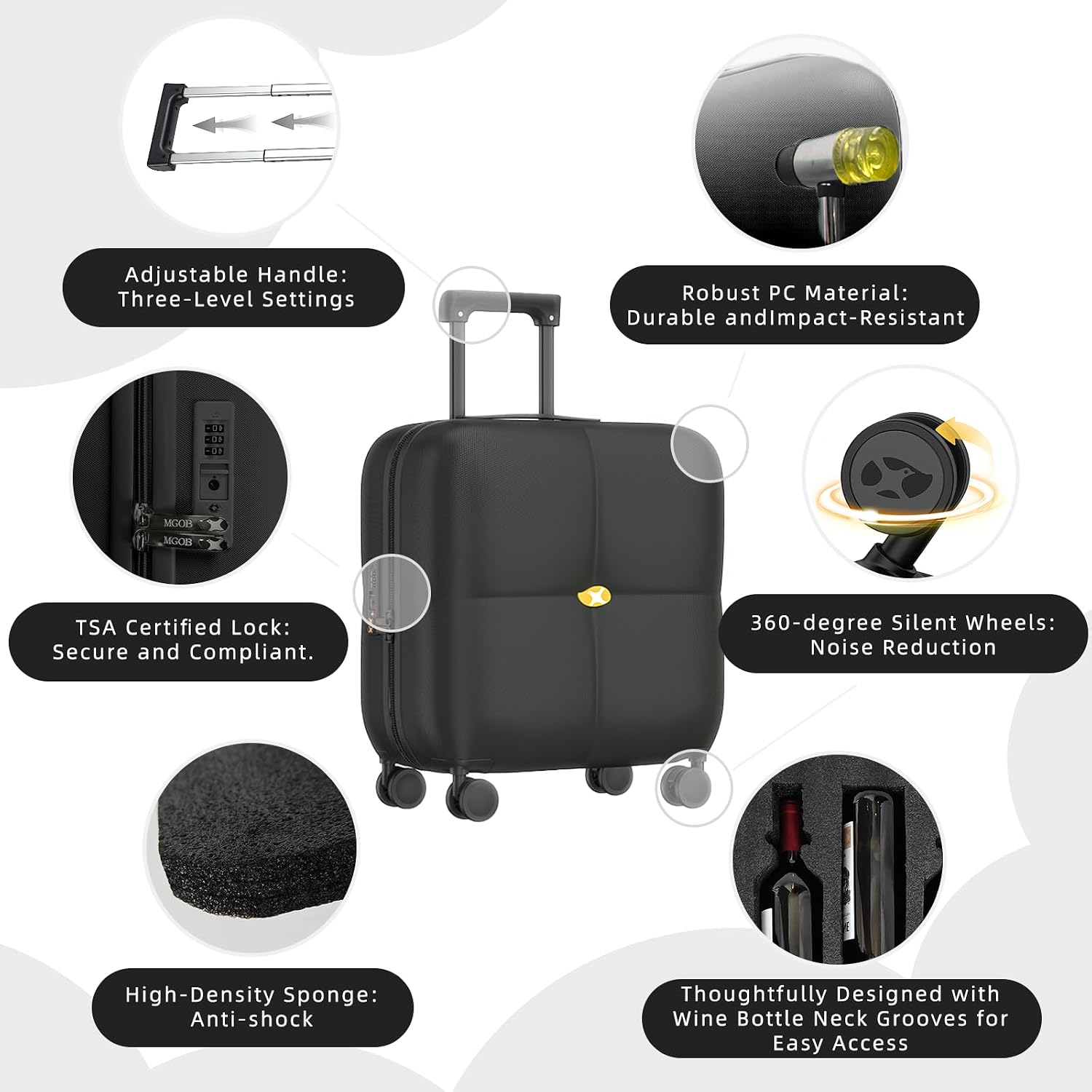 Wine Suitcase - 6 Bottle Travel Case with TSA Lock, Removable Inserts and Silent Spinner Wheels