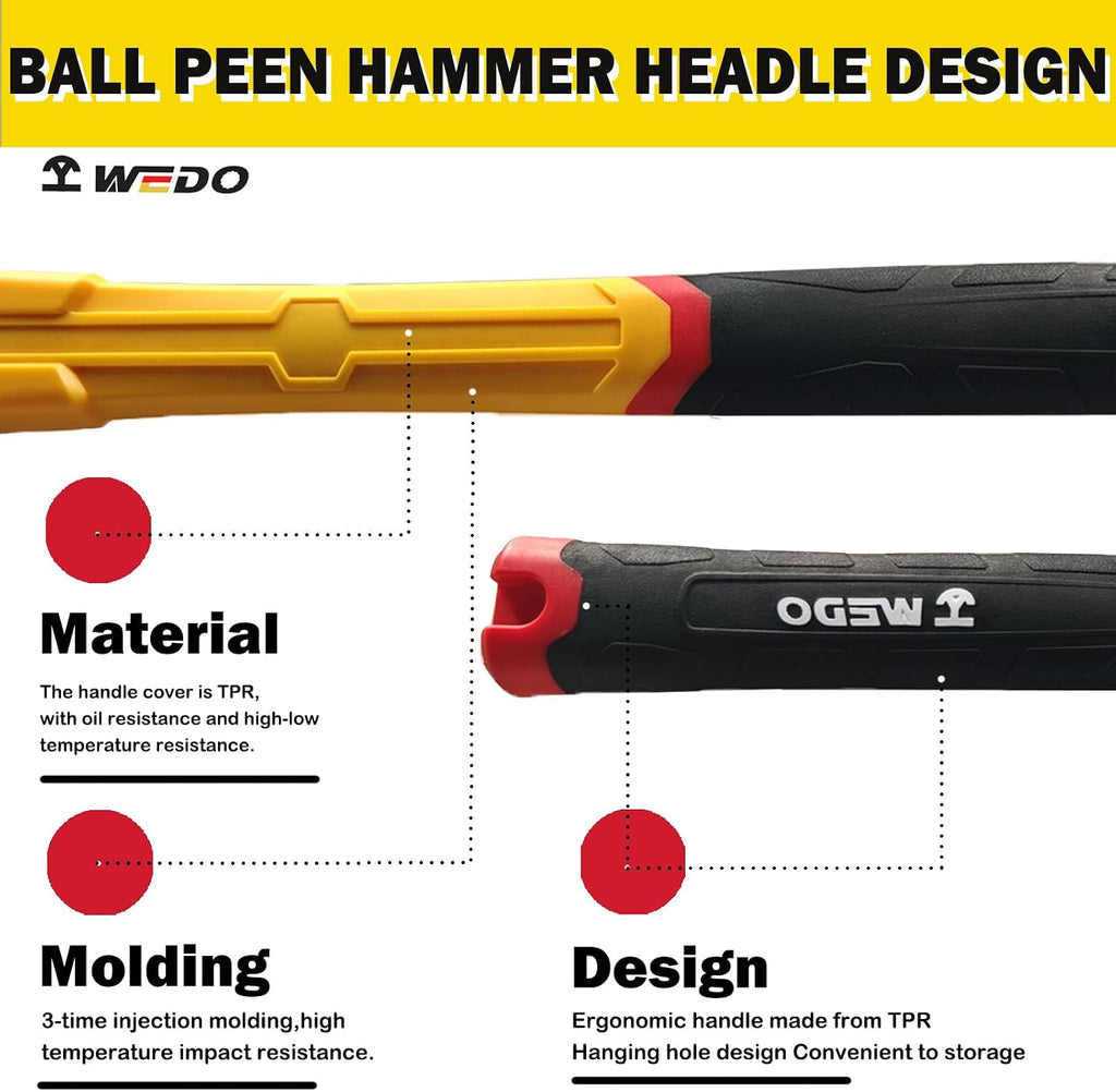WEDO 3PCS Ball Peen Hammer Set,Ball Pein Hammer with Fiberglass Handle,8oz+12oz+16oz,Industrial-grade Metalworking Tools,Aluminum Bronze,Die-Forged,Corrosion Resistant,DIN Standard