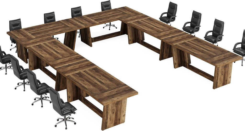Tribesigns 14-16 People Conference Table, 12 FT Large Rectangular Meeting Seminar Table, Modern Solid Executive Office Business Furniture Boardroom Desk for Office (Set of 4, Dark Brown)