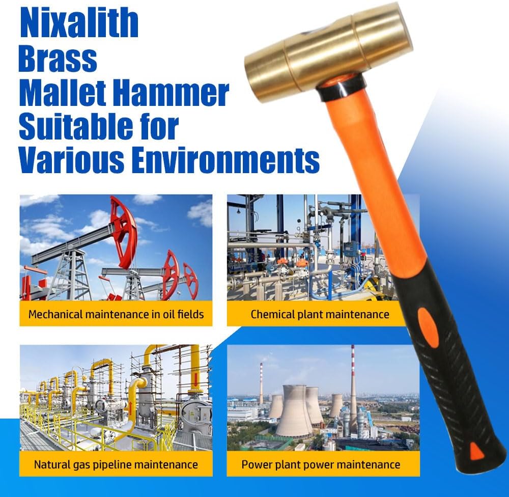 Nixalith Brass Mallet Hammer 40oz,Ball Pein Hammer With Fiberglass Handle,Length 340mm,Metalworking Tool,Non-magnetic Brass Hammer 1130g