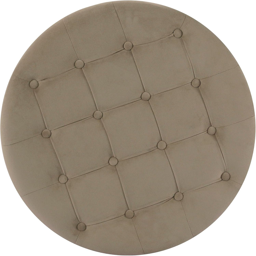 Homepop Home Decor | Button Tufted Velvet Round Storage Ottoman | Ottoman with Storage for Living Room & Bedroom, Fawn Velvet