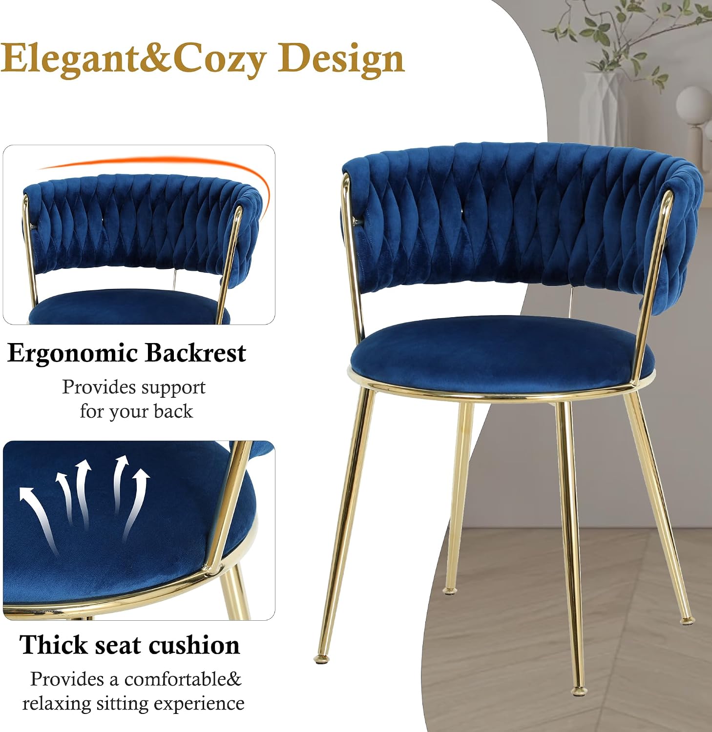 Round Glass Dining Table Set for 4, 36'' Small Circle Glass Kitchen Table with 4 Luxury Blue Gold Velvet Dining Chairs, 5-Piece Dining Room Table Set for Small Place(Gold Base)