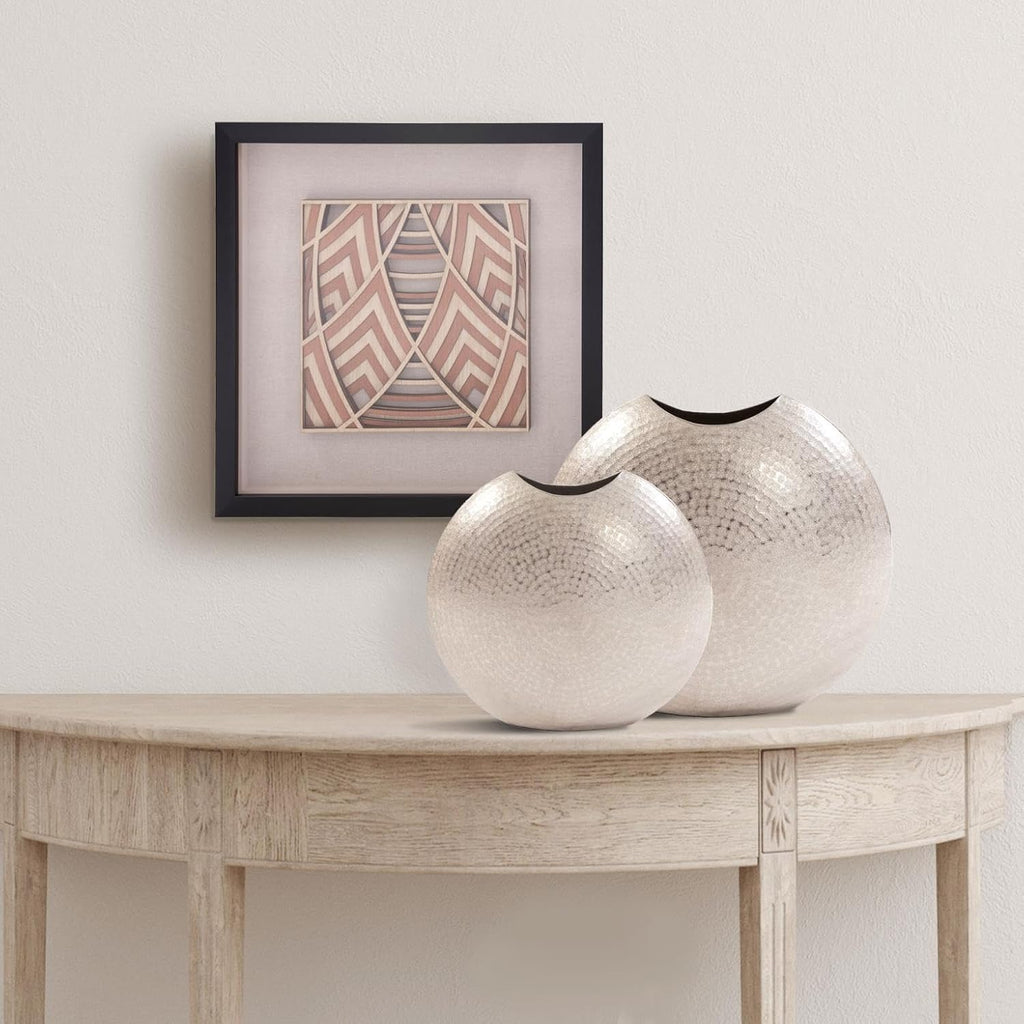 Howard Elliott Collection Frosted Metal Decorative Vase, Metallic Silver Hammered Accent Table Vase for Centerpiece, Console Table, Entryway, Living Room & Modern Home Decor, 5 x 6.5 x 14.25 Inch