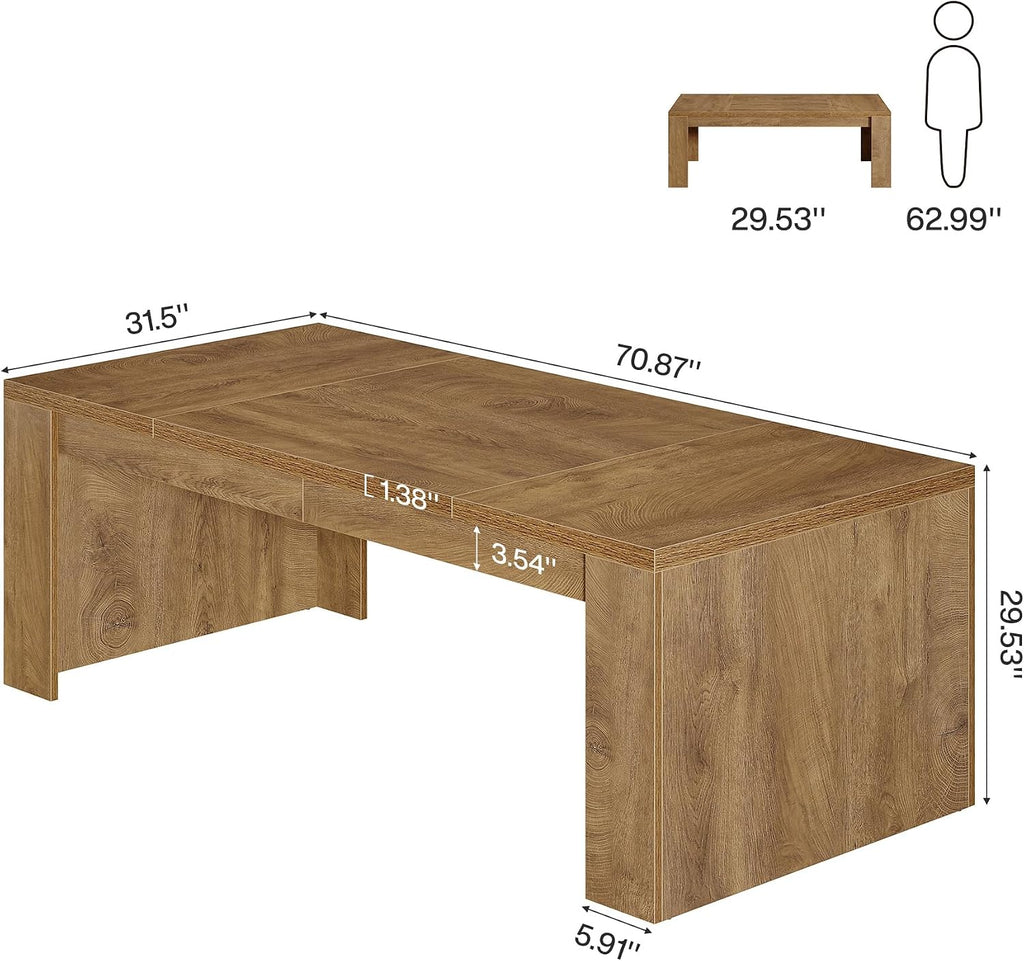 Tribesigns Large Dining Table for 6-8 People, 70.9' Rustic Wooden Kitchen Dinner Table, Rectangle Dining Table with Sturdy Frame for Kitchen, Dining Room, Brown