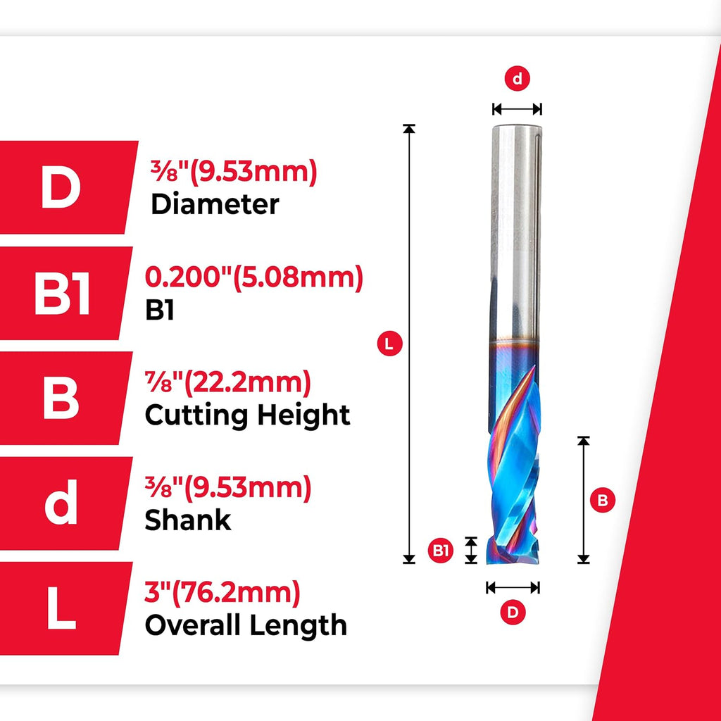 Amana Tool Spektra Extreme Tool Life Coated CNC Compression Spiral Router Bit, 46171-K-5 5 Pack, 3/8 D x 7/8 CH x 3/8 Shk x 3 Inch L 2 Flute