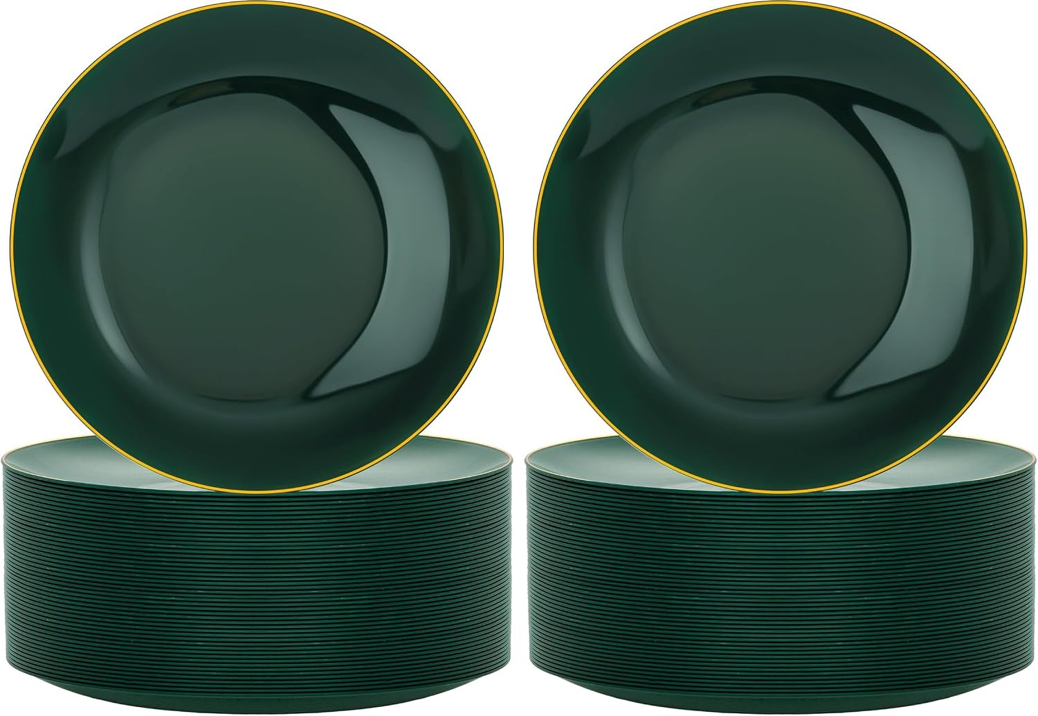 Nervure 100Pcs Green and Gold Plastic Plates - 10.25inch Disposable Green Dinner Plates - Heavy Duty Plastic Plate Ideal for Wedding & Party (Pack of 2)