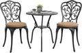 HOMEFUN Bistro Table and Chairs Set of 2 Outdoor 3 Piece Patio Set with Cushion Butterfly Pattern Cast Aluminum Bistro for Garden Balcony, Durable Rust All-Weather Resistance