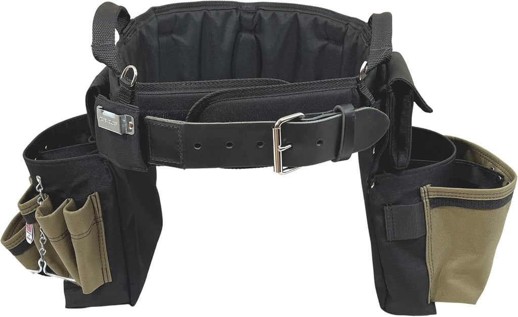BOULDER BAG Ultimate Electrician's MAX Combo with Comfort Back Support Tool Belt, Leather Belt Buckle, Heavy Duty Work Belt, Tan, (Large 33-36 Inch Waist), Made in USA