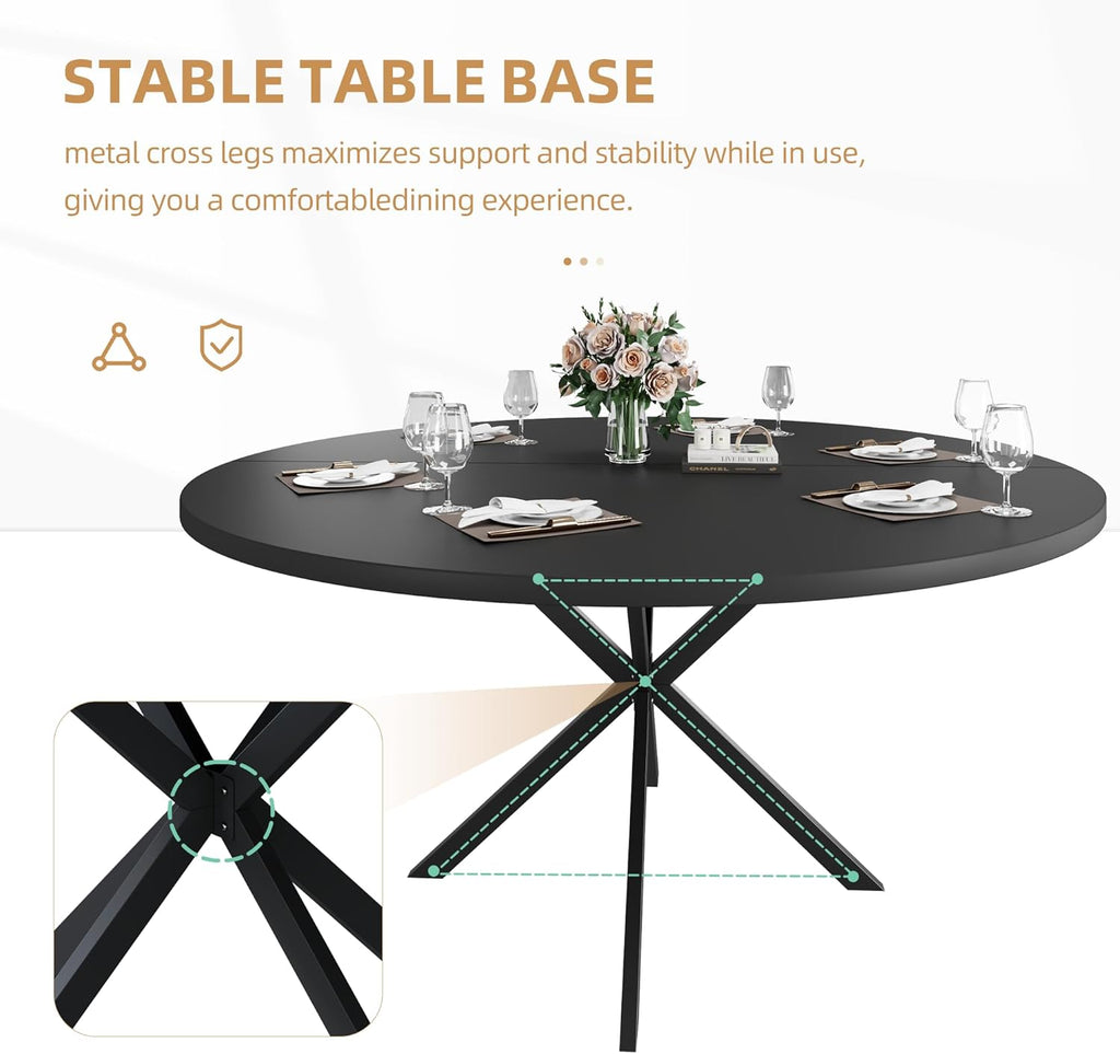 47.24' Round Dining Table for 4-6 Person, Round Kitchen Table with Wood Top, Circle Dinner Pedestal Tables with Metal Legs for Dining Room Kitchen (Black)