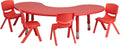 Flash Furniture 35''W x 65''L Half-Moon Red Plastic Height Adjustable Activity Table Set with 4 Chairs