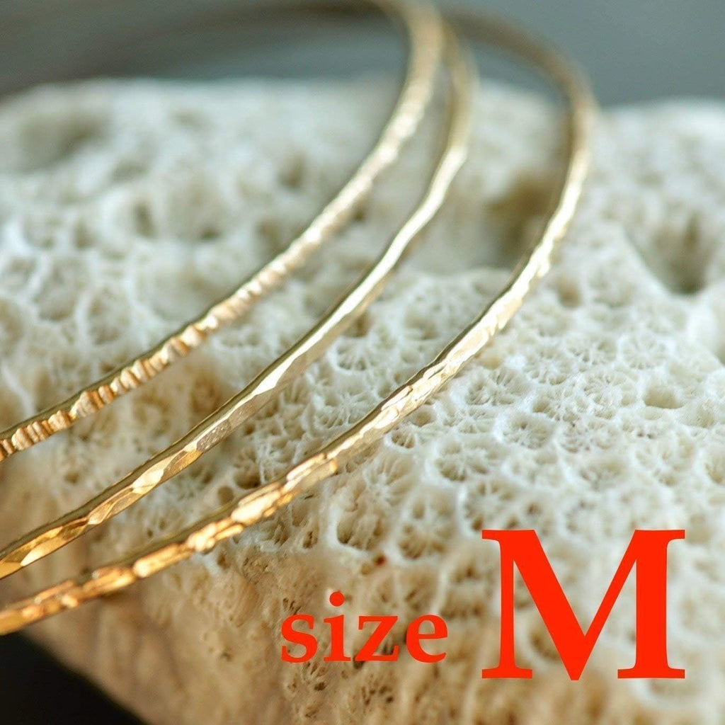 14k gold filled Bangles hammered slip on set of 3 textures, Mu-Yin Jewelry Handmade in USA