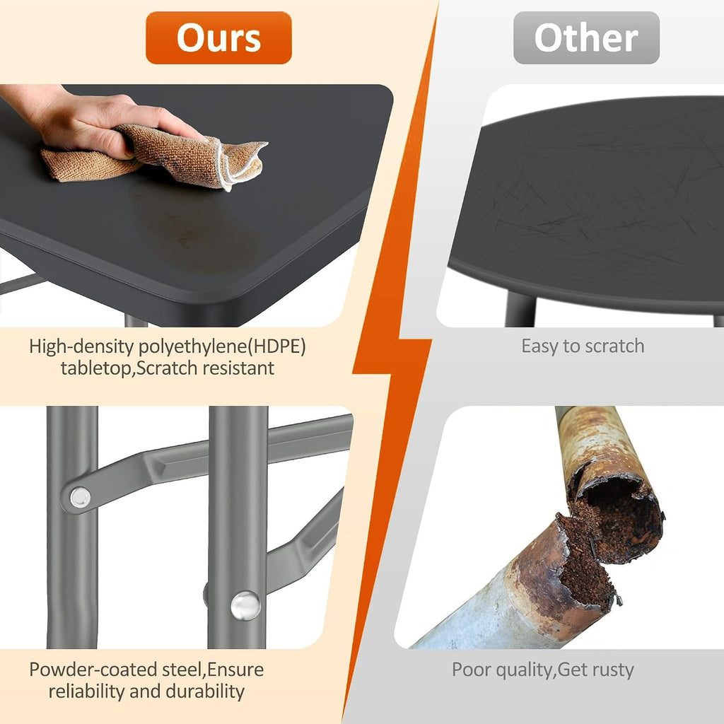 8 Foot Folding Table 350 LBS Heavy Duty, 18% Thicker HDPE Waterproof Top, Portable Fold in Half with Carry Handle and Safety Locks, Reinforced Steel Frame for Indoor Outdoor Party Events
