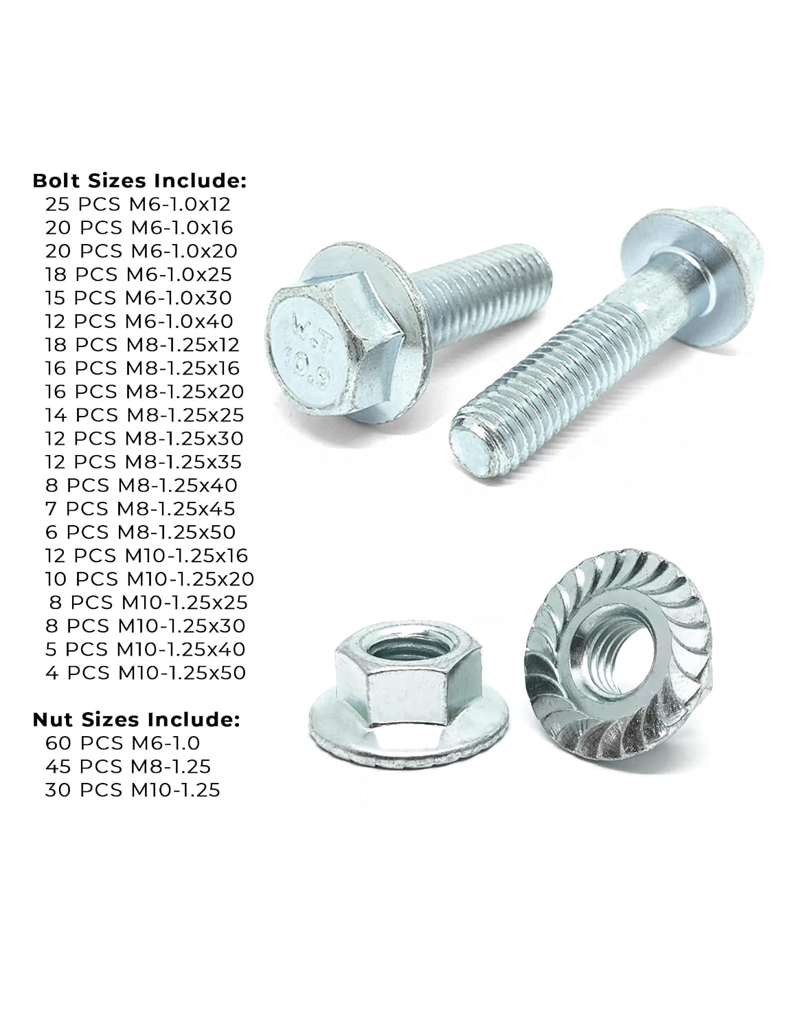Metric Class 10.9 JIS Hex Cap Flange Frame Bolts & Serrated Flange Nuts Assortment Kit - 402 Pieces!
