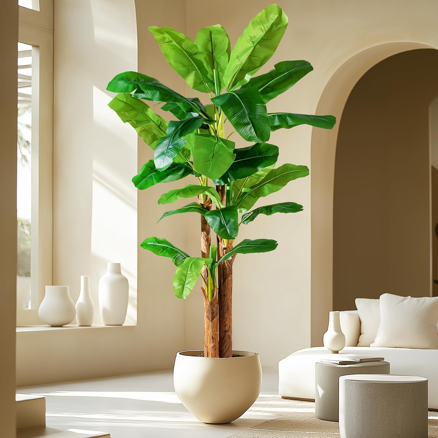 Erimda 9FT Artificial Banana Tree Tall Fake Banana Leaf Plant Faux Banana Silk Tree Faux Banana Leaves for Home Swimming Pool Indoor Outdoor Patio Tropical Decor