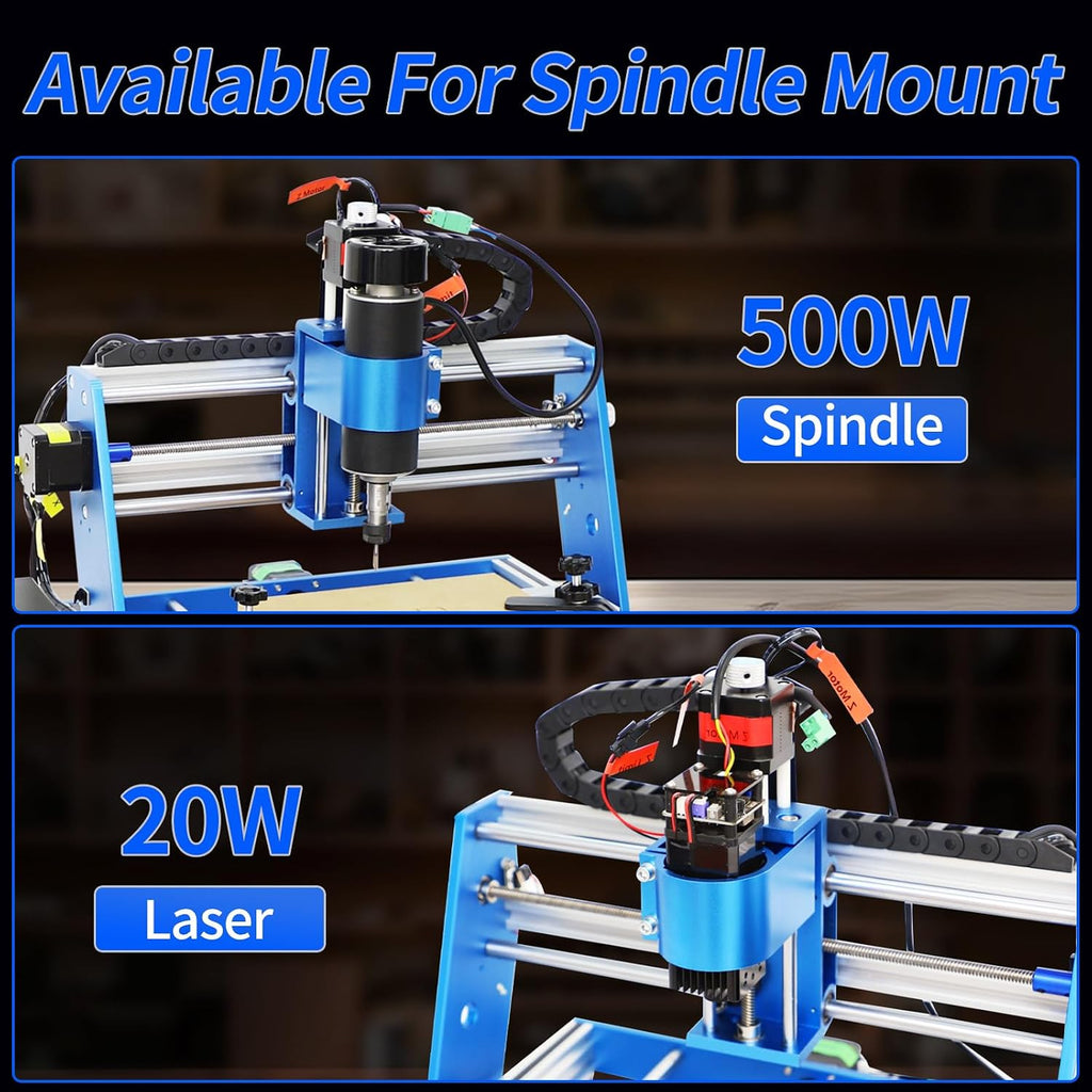 3018 500W CNC Router Machine All Metal Structure 3 Aixs CNC Engraving Machine with Emergency Stop Button and Limit Switches for Wood Acrylic MDF Nylon Carving, Working Area 300X180X60mm