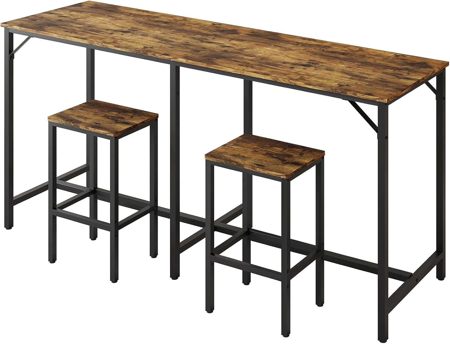 YATINEY 70.9' Bar Table and Chairs Set, Dining Table and Chair Sets, 3 Piece Counter Height Table and 2 Stools, Kithcen Table for Home Restaurant, Bar, Rustic Brown BT09BR