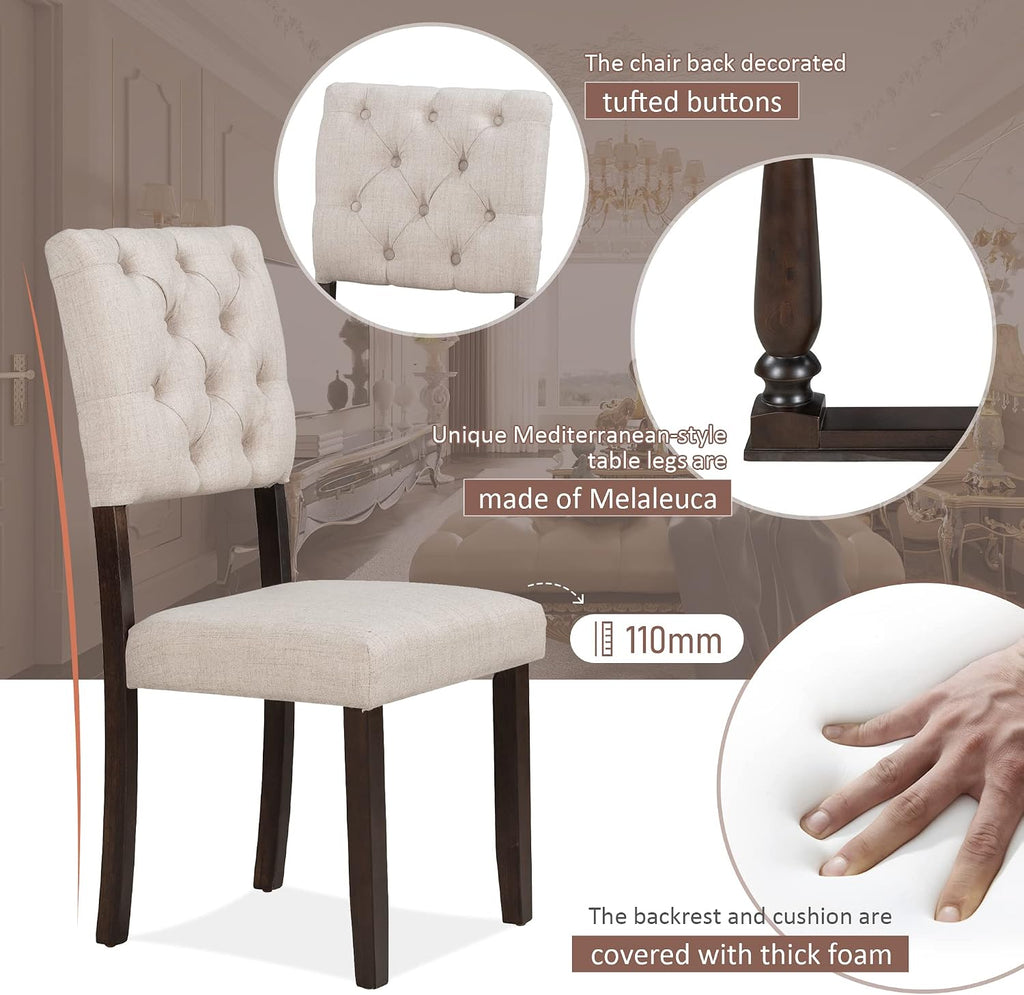 6 Pieces Dining Table Chair Set, Rectangle Dining Table with 4 Upholstered Chairs & a Bench, Wood Kitchen Table Chairs Set for 6 Persons, Modern Style Dining Room Set (Espresso+ Beige)