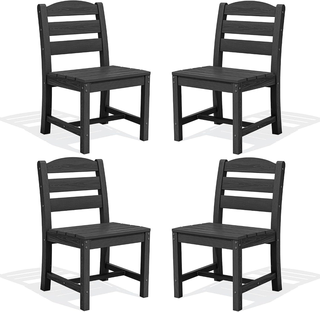 SERWALL Outdoor Armless Dining Chairs Set of 4, All-Weather HDPE Patio Chair with 19.7' Widened Seat, for Backyard, Garden, Black