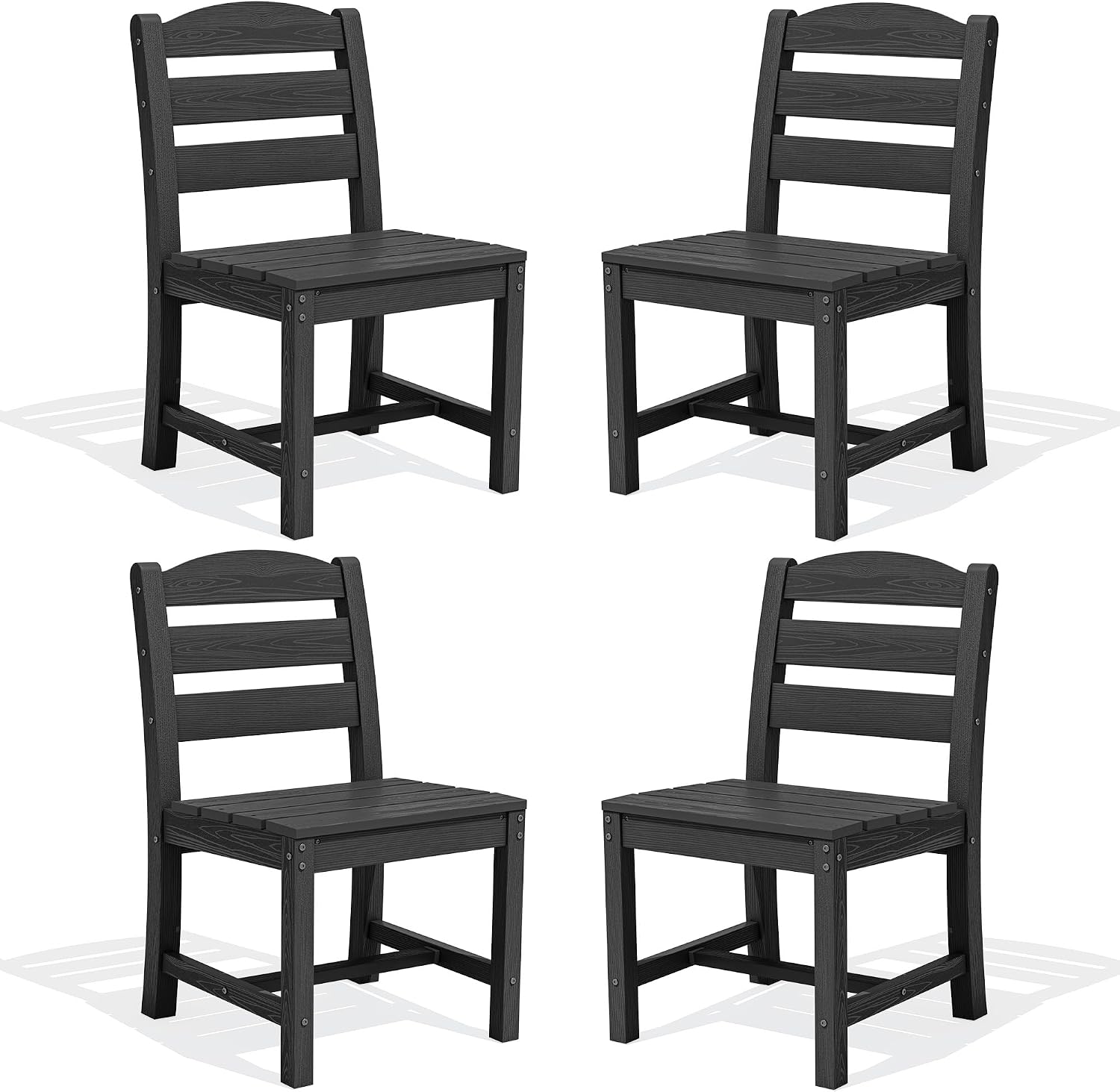SERWALL Outdoor Armless Dining Chairs Set of 4, All-Weather HDPE Patio Chair with 19.7' Widened Seat, for Backyard, Garden, Black