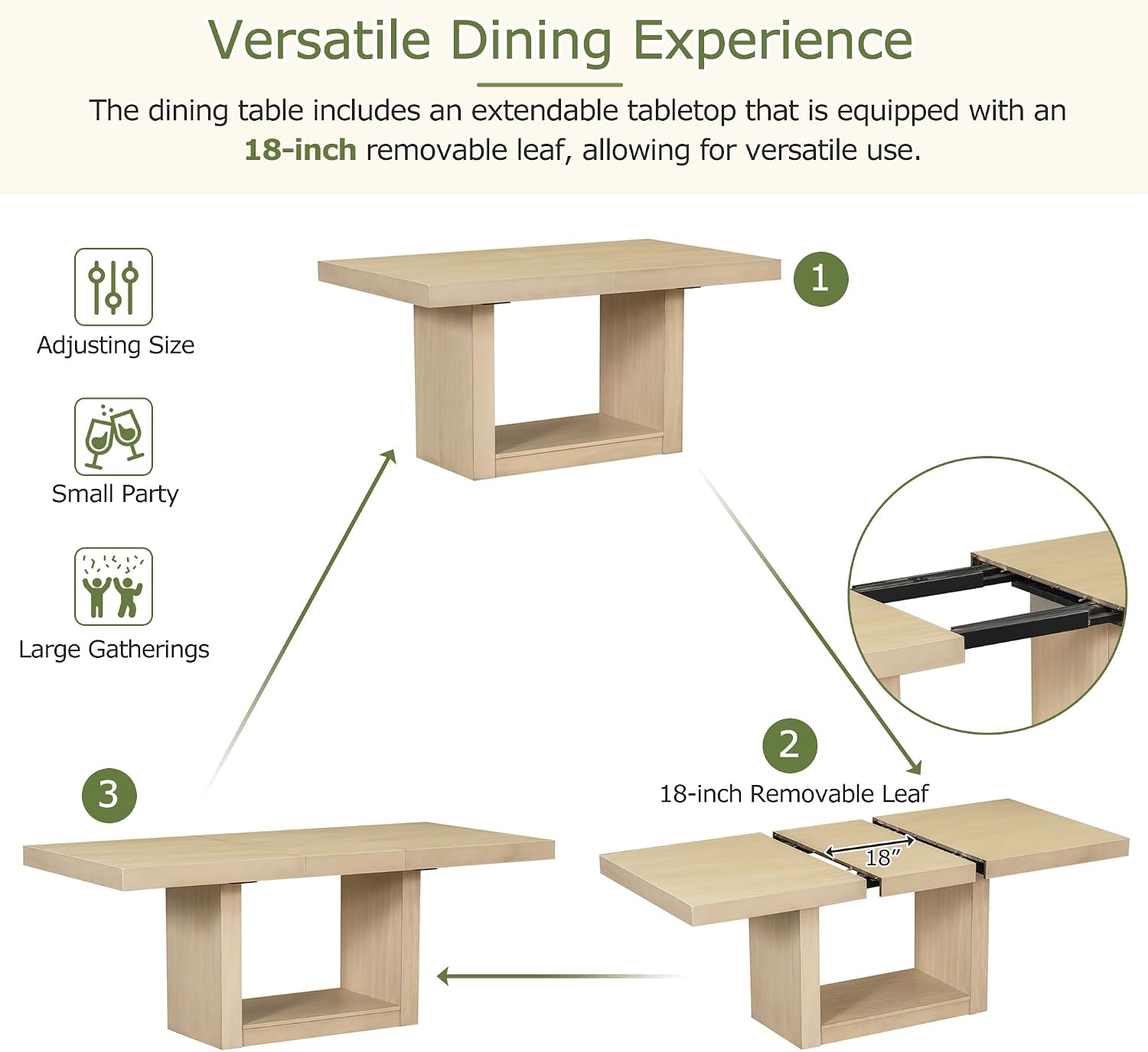 Merax 78 Inch Extendable Dining Table Set with 18inch Removable Leaf, Wood 6-Piece Dining Table Set with 4 Upholstered Dining Chairs & 1 Dining Bench, Natural