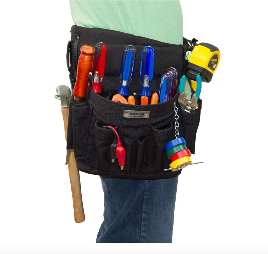 BOULDER BAG Professional Electrician's MAX Combo with Comfort Back Support Tool Belt, Quick Release Buckle, Heavy Duty Work Belt, Black, (Medium 28-32 Inch Waist), Made in USA