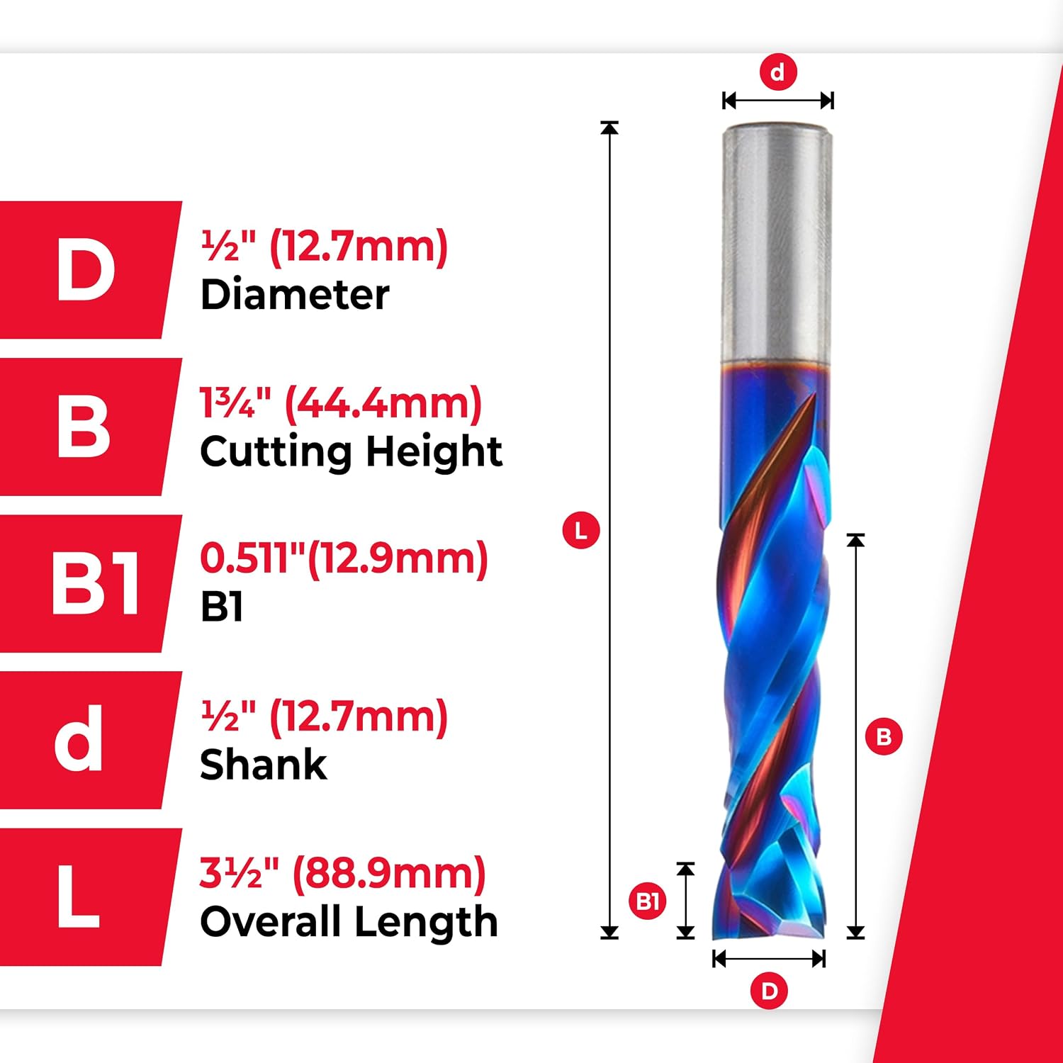 Amana Tool Spektra Extreme Tool Life Solid Carbide CNC Compression Spiral Router Bit, 46195-K, 1/2 D x 1-3/4 CH x 1/2mm Shank x 3-1/2 Inch L 2 Flute