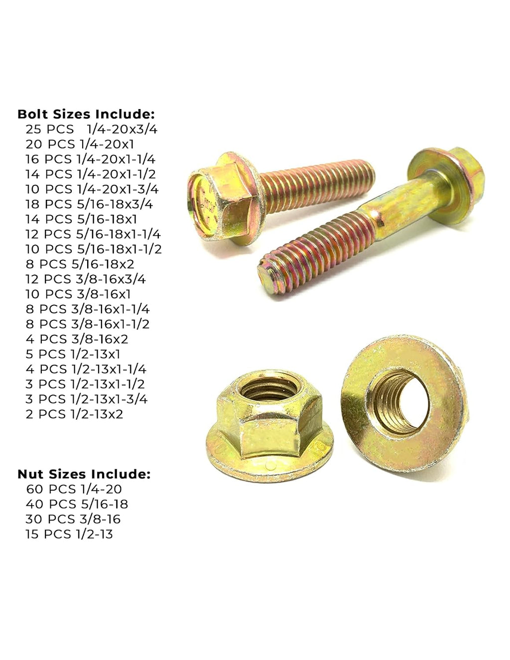 Grade 8 Hex Cap Flange Frame Bolt Yellow & Locking Flange Nuts Assortment Kit - 352 Pieces!