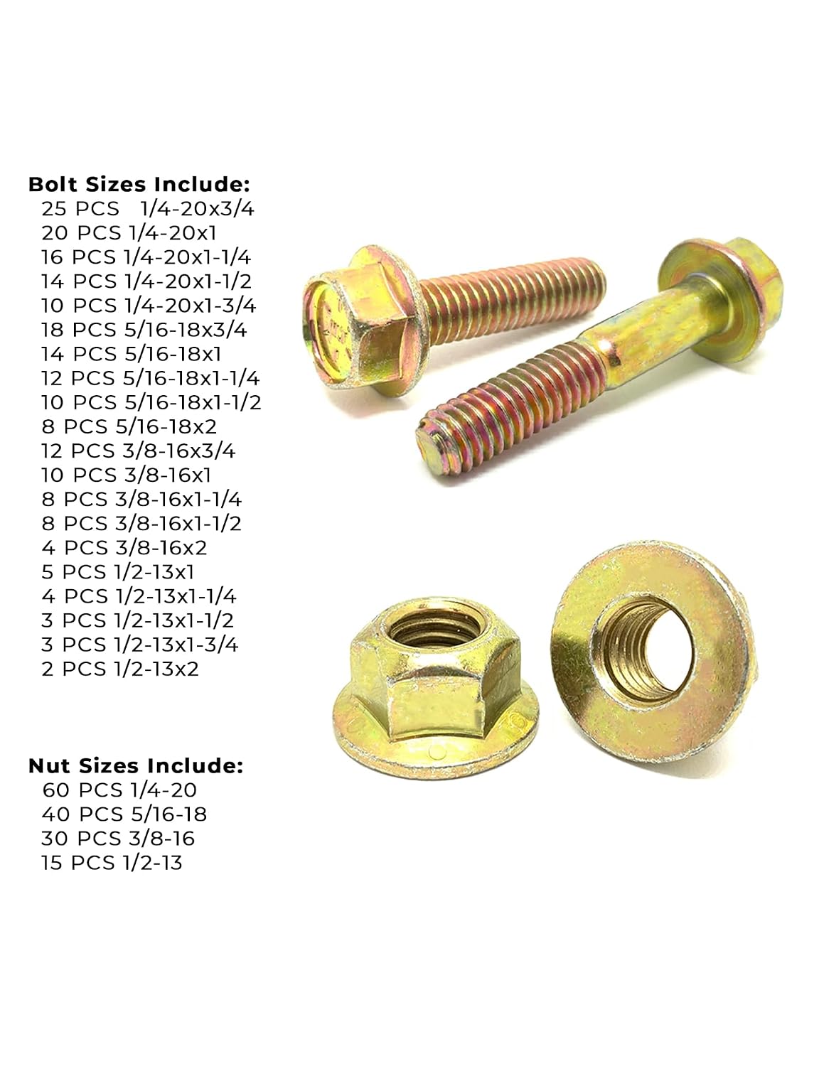 Grade 8 Hex Cap Flange Frame Bolt Yellow & Locking Flange Nuts Assortment Kit - 352 Pieces!