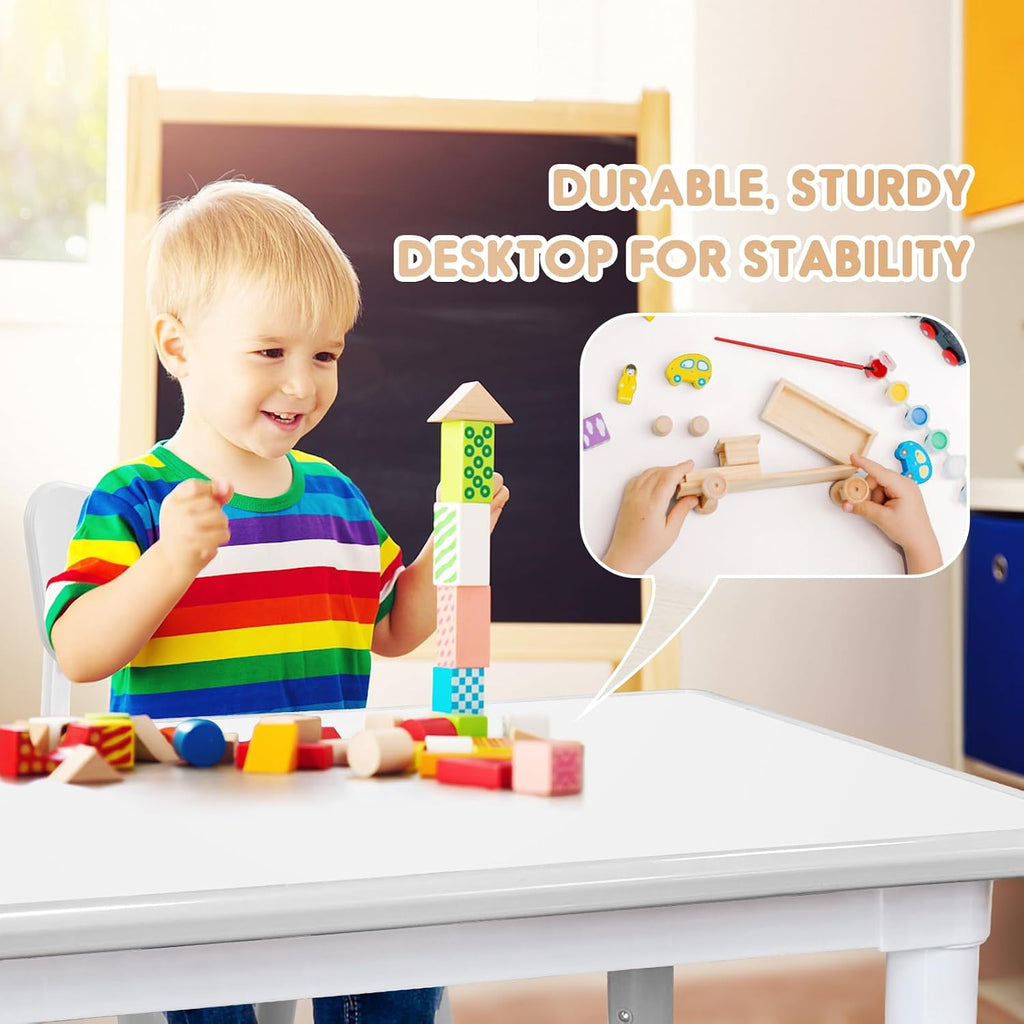 Kids Table and Chair Set, Snow Grey, Upgraded Plastic, 47.2x28.0 inches, Adjustable Height, Whiteboard Style, Includes 12 Color Pens