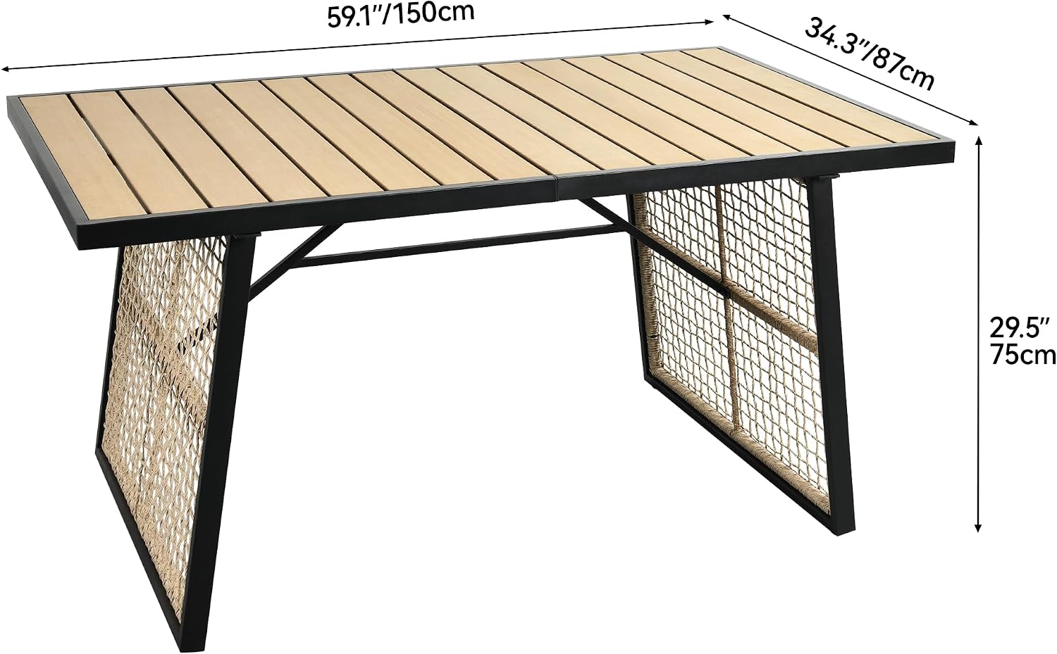 YITAHOME Dining Table 59.1'x34.3' Rectangular Patio Table with Metal Frame & Rattan Mesh All-Weather Outdoor Patio Dining Table for 6 Outdoor Table with Adjustable Feet for Outdoor/Indoor