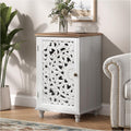 JOINICE Small Accent Cabinet with Carved Mandala Door, Boho Distressed End Table for Living Room, Bedroom, Entryway, White